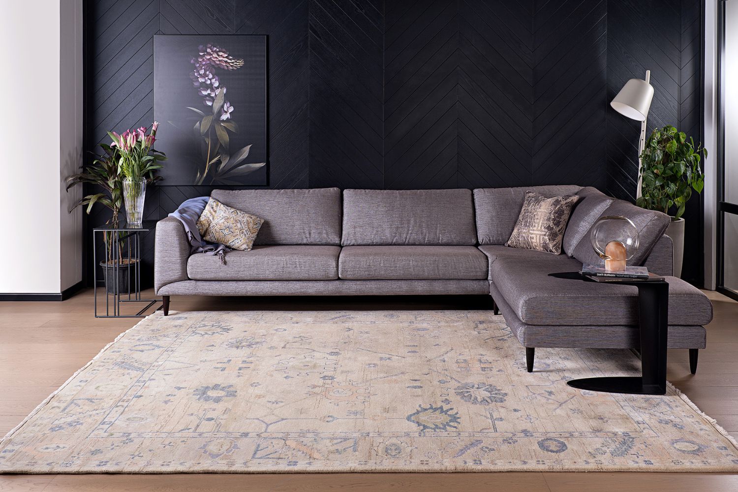 Beige and floral modern carpet design by Carpet Cellar