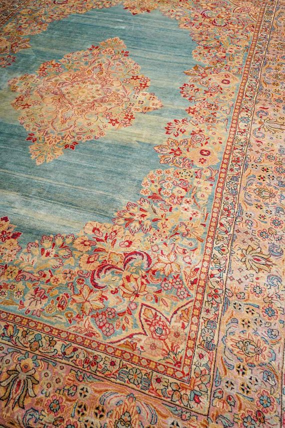 Antique Persian Kerman Aubusson Gold and Turmaleen Antique Persians