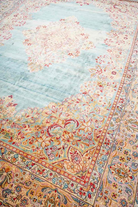 Antique Persian Kerman Aubusson Gold and Turmaleen Antique Persians